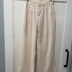 Cream Lightweight Pants Wide Leg Pleated Tab Front Sz S
